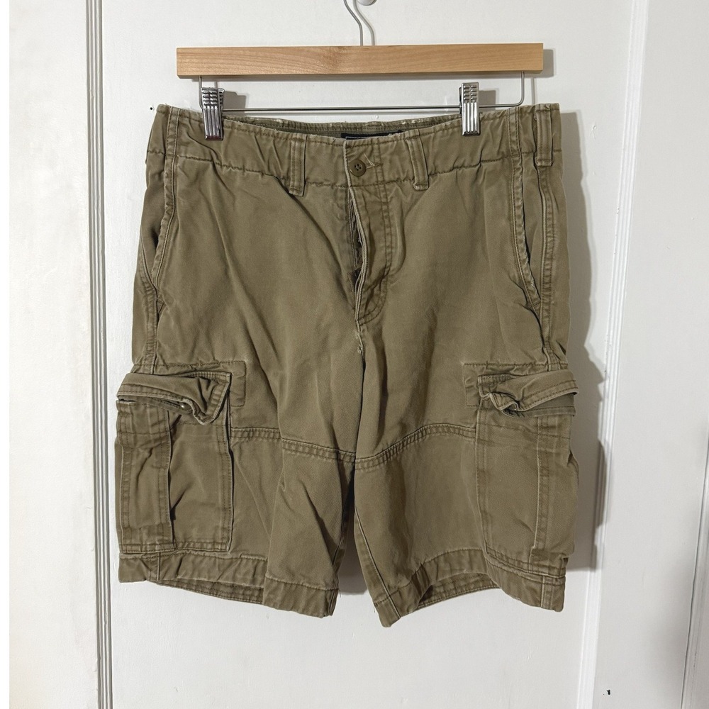 Abercrombie & Fitch Mens Khaki Cargo Shorts Size 30 Button Fly Tan Cotton Twill